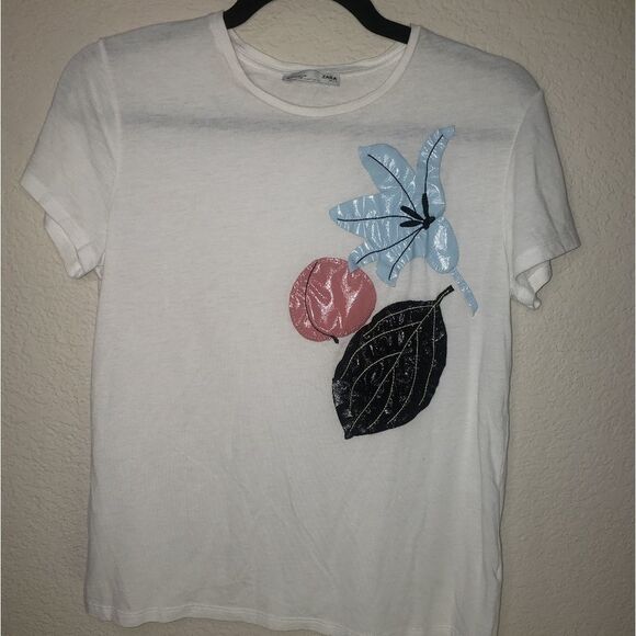 Zara floral white spring tee t-shirt top Small - Picture 5 of 7